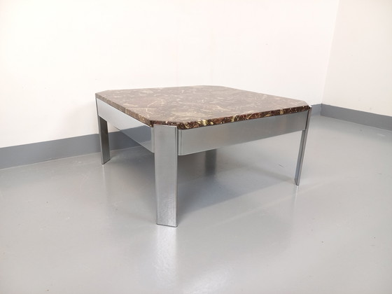 Image 1 of Vintage Square Coffee Table in Marble and Chromed Metal from the 70s