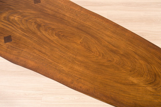 Brutalist Solid Oak Slab Coffee Table, Central Europe, 1960s–1970s – Wood (photo 7 of 9)