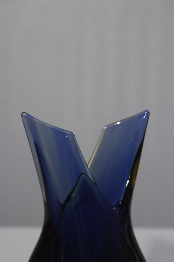 Image 1 of Vintage vrijgevormde vaas ondergedompeld Muranoglas Sommerso Poli Italië jaren 70
