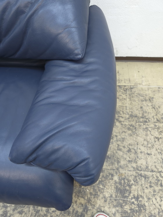 Image 1 of Cassina Maralunga Two-Seater Blue Designer Sofa Leather Sofa Couch Magistretti