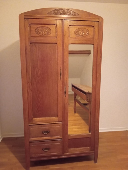 Parisian Art Deco oak wardrobe – kledingkasten, Metal, Wood
