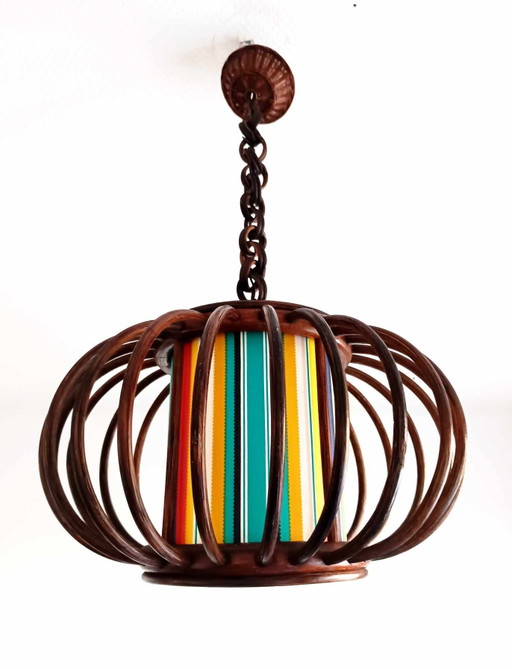 Suspension En Rotin et Abat-Jour Vintage