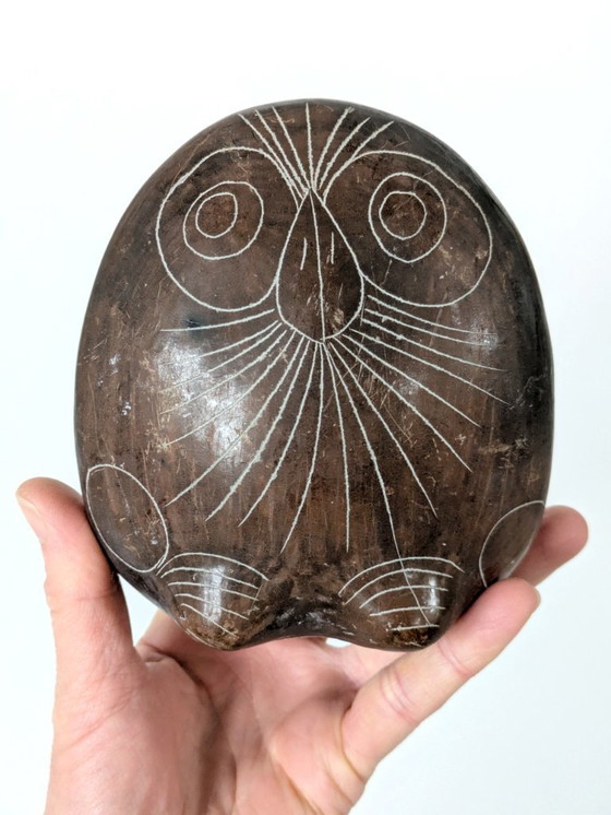 Image 1 of Statuetta di gufo Barro Negro messicano d'epoca | Ceramica fatta a mano in argilla nera di Oaxaca degli anni '70