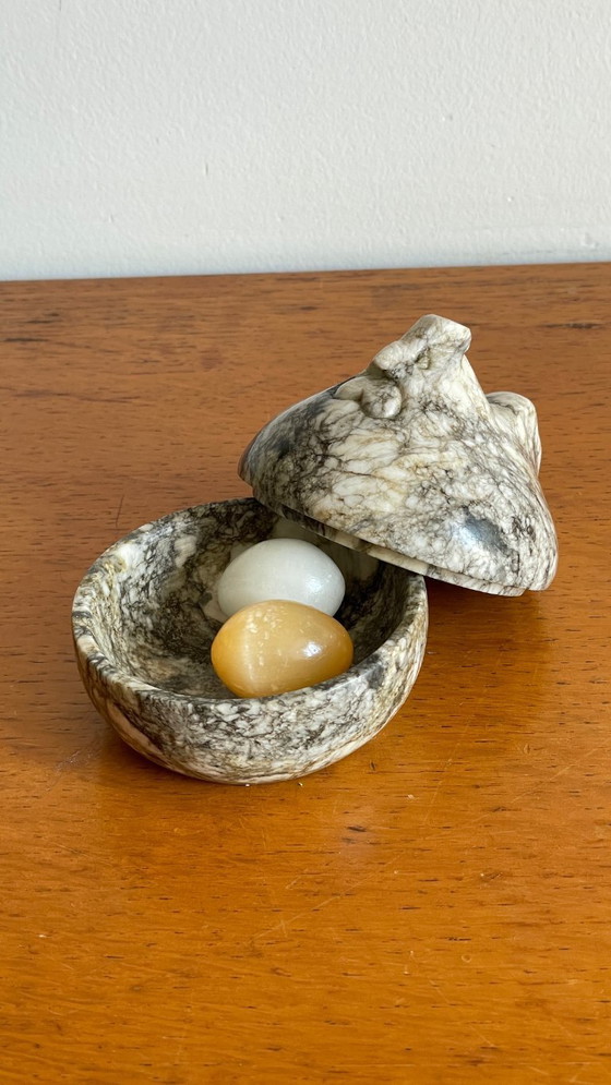 Image 1 of Vintage Marble Hen with Eggs Sculpture
