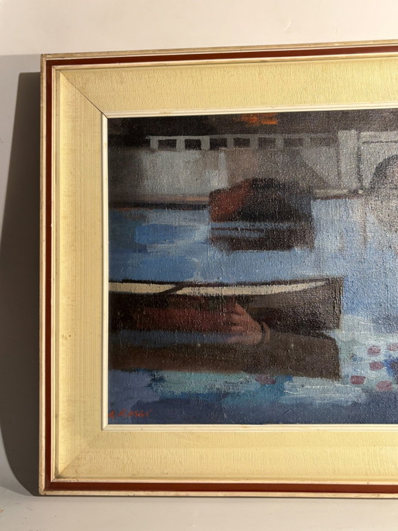 A. Rossi 1970s Oil Painting on Board, Boats, Paintings & Drawings (photo 2 of 8)