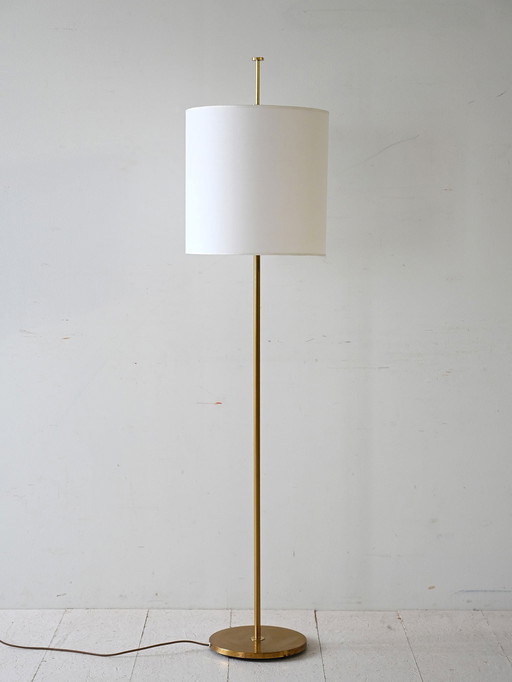 Lampadaire scandinave vintage en laiton et tissu