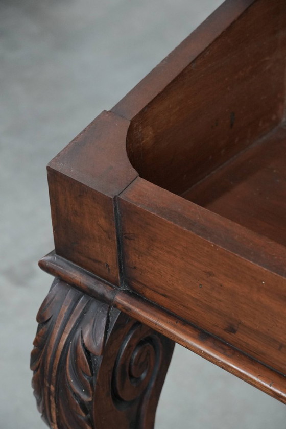 Image 1 of 19th century English antique oak wall desk/writing table on castors