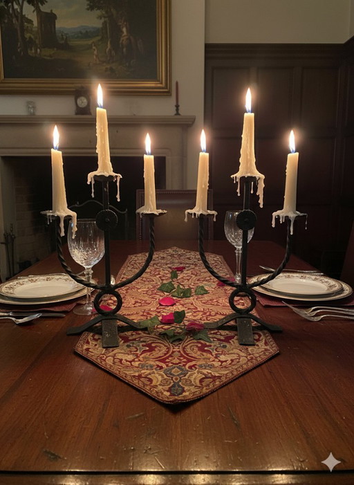 2 x wrought iron candlesticks
