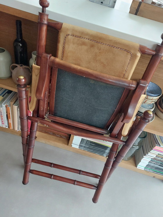 Image 1 of Vintage faux bamboo leather safari or officer's chair