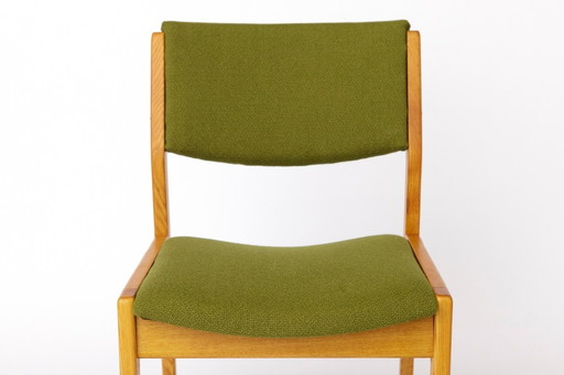 Vintage Scandinavian Oak Chair, 1970s, Norwegian Design, Newly Upholstered Green Fabric, Mid-Century Wooden Dining Chair