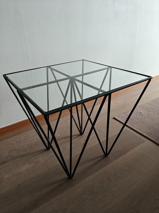 Image 1 of Vintage coffee table / side table in Paolo Piva style – glass & black steel