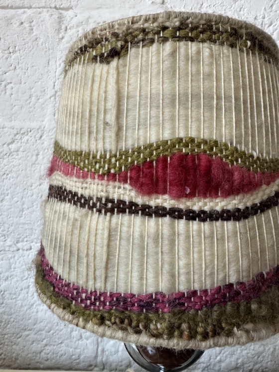 Image 1 of Lamp van chroom, hout en wol uit de jaren 70