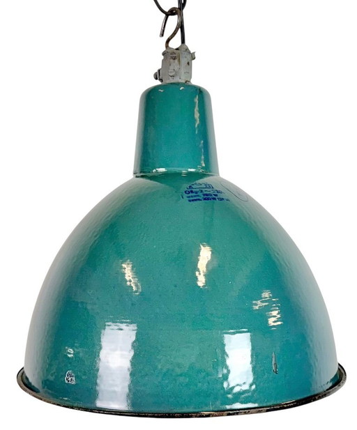 Industrial Petrol Enamel Factory Pendant Lamp, 1960s