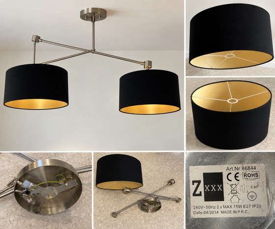 Lampada a Sospensione Doppia ZOXX Nero/Oro – Telaio Regolabile – Lampade a sospensione, Metal, Textile (photo 4 of 6)