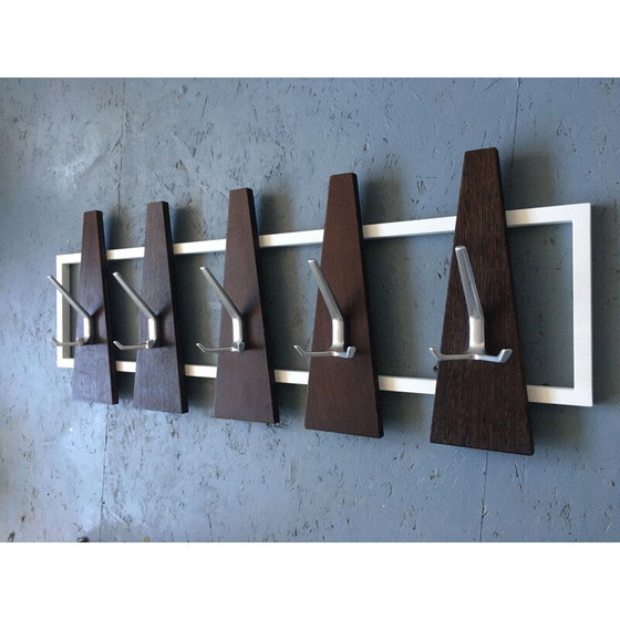 Image 1 of Vintage wenge and alloy wall coat rack, 1950