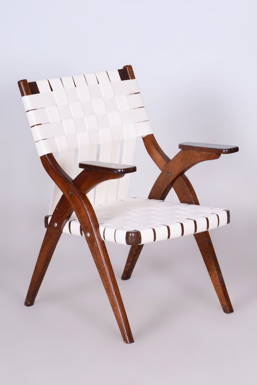 Butaca Art Déco restaurada, de Jan Vaněk, roble, algodón, checa, años 40 – fauteuils, Cotton, Wood