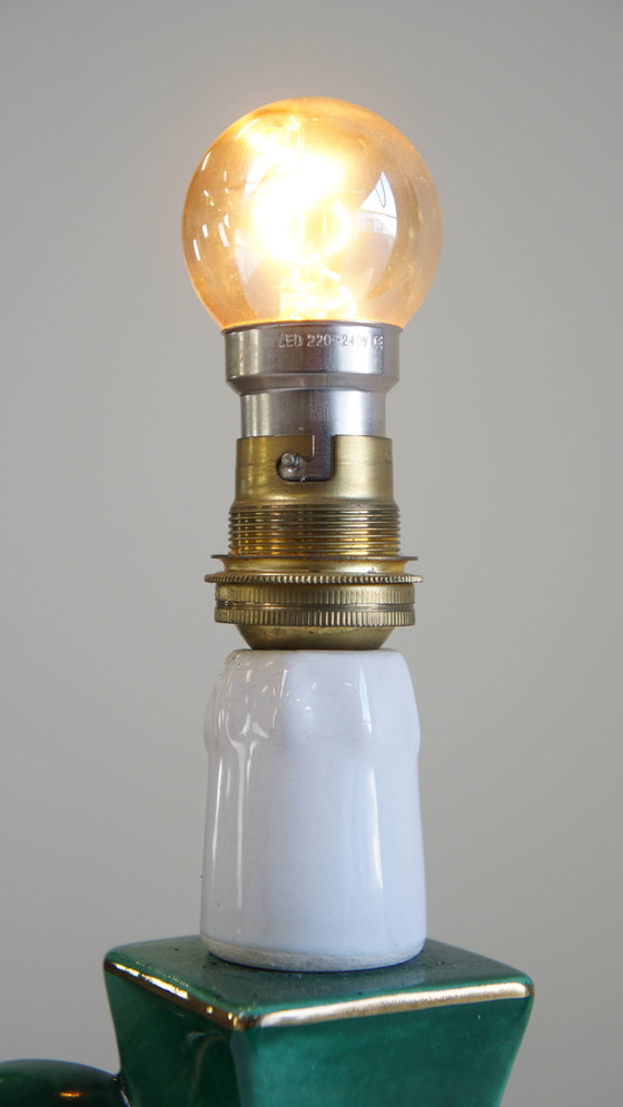 Image 1 of Vintage Groen Keramieken Frans Lampje Met Gouden Accenten