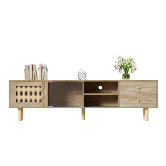 Image 1 of Urban Meuble TV-meubel in houtlook van rotan en glas met lades 172*35*48 cm