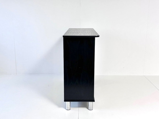 Vintage Sideboard in Black, 5 Drawers, Crystal Knobs & Chrome Feet, 1990s, Wood, Metal, Modern (photo 14 of 15)