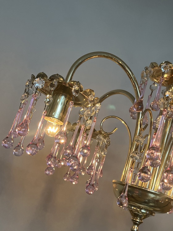 Image 1 of XL Vintage Chandelier Pink Teardrop Pendant Lamp from Murano