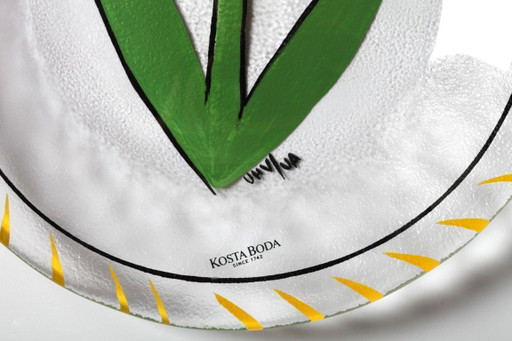 Assiette en verre vintage Kosta Boda : Tulipe jaune Design par Ulrica Hydman Vallien