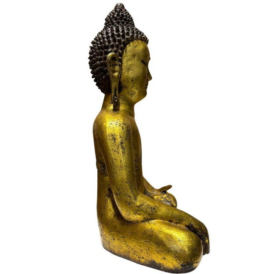 Antico Buddha Cinese in Ghisa Dorata – XVIII/XIX Secolo – Bhumisparsha Mudra – Fusione di Qualità Museale (photo 4 of 10)