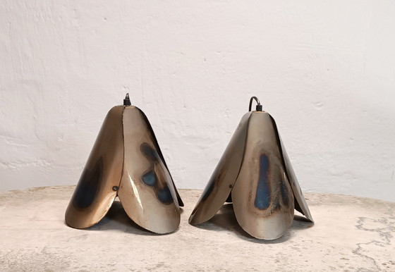 Image 1 of Set di 2 lampade a sospensione in metallo a forma di fiore