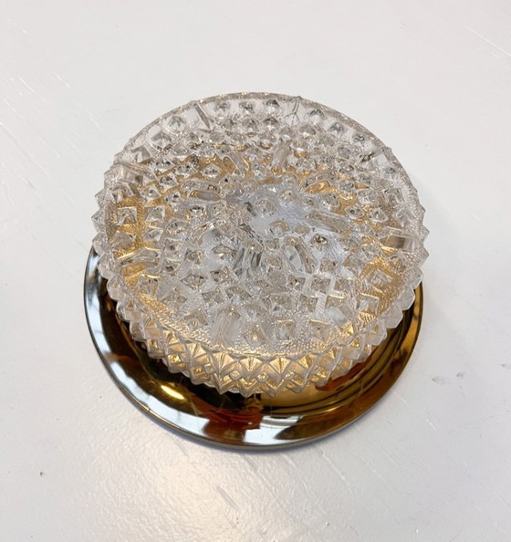 Image 1 of Gold-colored glass ceiling or wall lamp in Hollywood style, 1970s