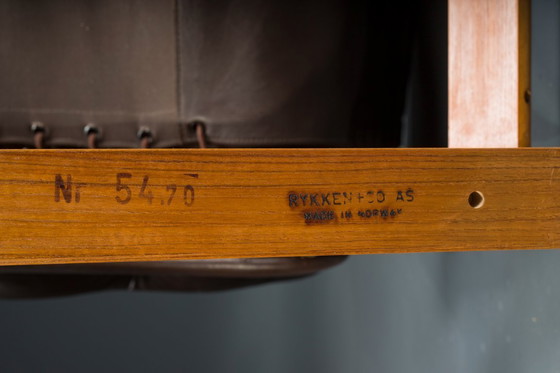 Image 1 of Set 2 bruin leren fauteuils van Elsa & Nordahl Solheim voor Rybo Rykken & Co, 1970