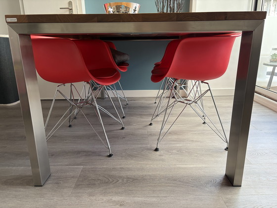 Image 1 of Dining table by Bert Plantagie, model Bridge nutcracker, with stainless steel base 180cm x 100cm, leg width 10cm x 4cm