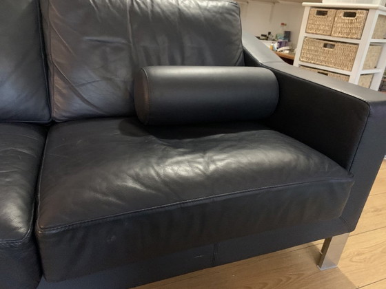 Image 1 of Mooie diepblauwe leren 3 persoons bank