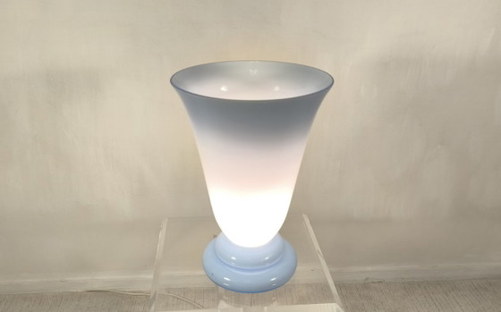 Image 1 of 😍✨ Magnificent large vintage lamp in opaline blue Bohemian glass — signed Czechoslovakia — 1960s/70s ✨😍