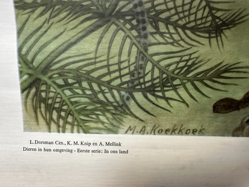 Carte scolaire en lin vintage - Dans le fossé et l'étang (M.A. Koekkoek) – wanddecoratie, Wood, Paper (photo 2 of 12)