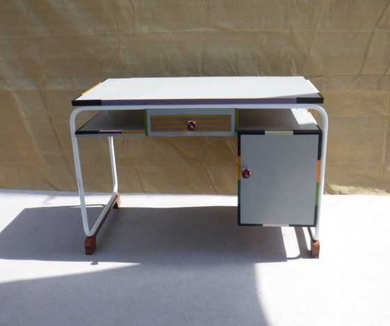 Bureau Vintage Structure Tube Acier – tork, Bureaux, Iron, Wood (photo 5 of 9)