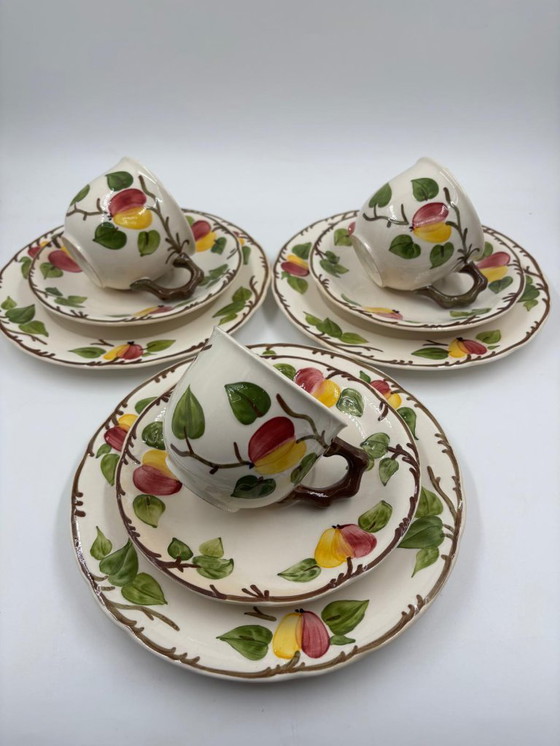 Image 1 of Service à café 3 pièces Villeroy & Boch « Ma Pomme » – peint à la main, 3 tasses/soucoupes, 3 assiettes à gâteau + sucrier