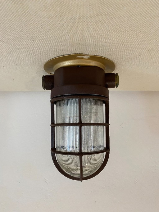 Applique da parete industriale vintage con gabbia - anni '70 – wandlampen, Metal, Glass (photo 2 of 9)