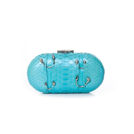 Maison Du Posh, Box-Clutch aus metallisch beschichtetem Pythonleder