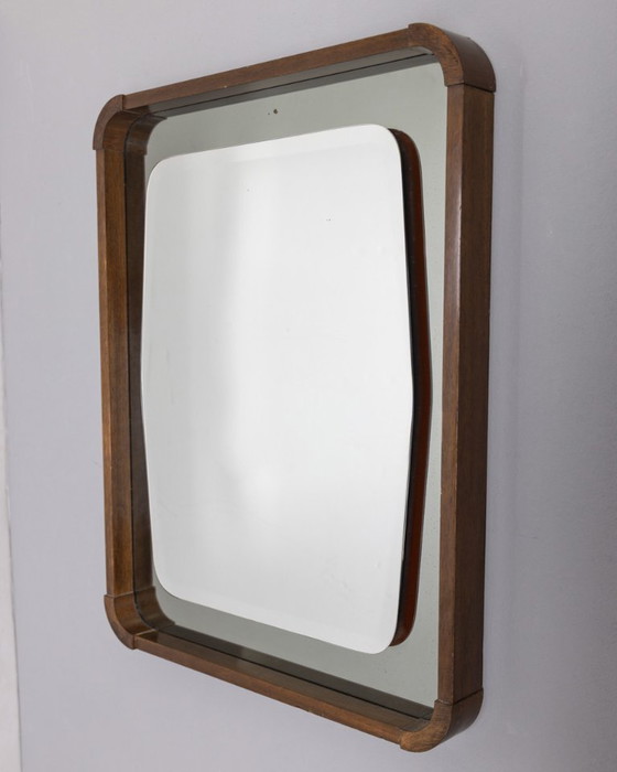 Image 1 of Vintage 1960s wall mirror in wood and smoked glass, Italian design