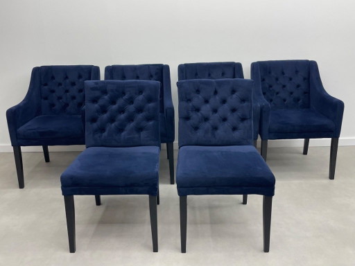 Set of 6 Goossens dining chairs blue velvet (model Pearl)