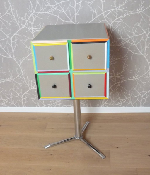 Chromed Pedestal Drawer Cube