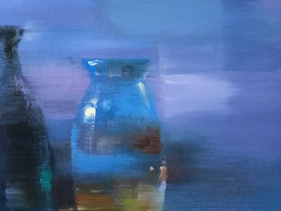 Pintura al óleo original Botellas de vidrio abstractas Bodegón – Pinturas y dibujos, Canvas (photo 7 of 8)