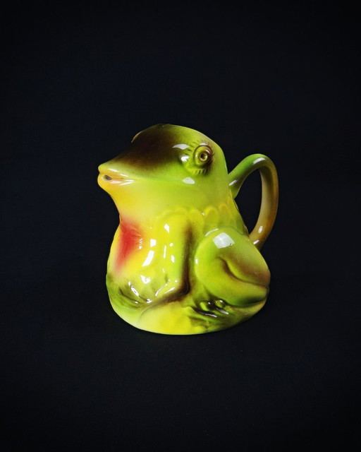 Pichet grenouille en barbotine polychrome signé Salins Vintage années 60