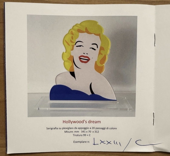Image 1 of M. Lodola, sérigraphie sur plexiglas, « Le rêve d'Hollywood », 34,1 × 0,7 × 31,2 cm, pop