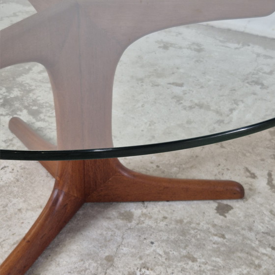 Image 1 of Vintage 1960s round coffee table teak with glass, Danish
