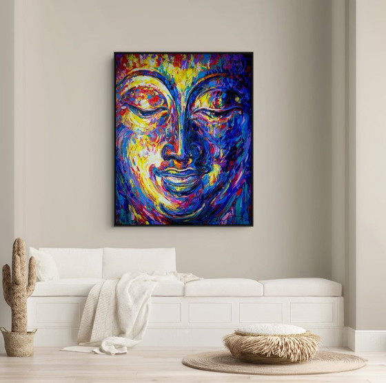 Image 1 of Unique hand-painted Buddha painting "Inner Joy" – Seksak Jaichumchen – 100 × 120 cm