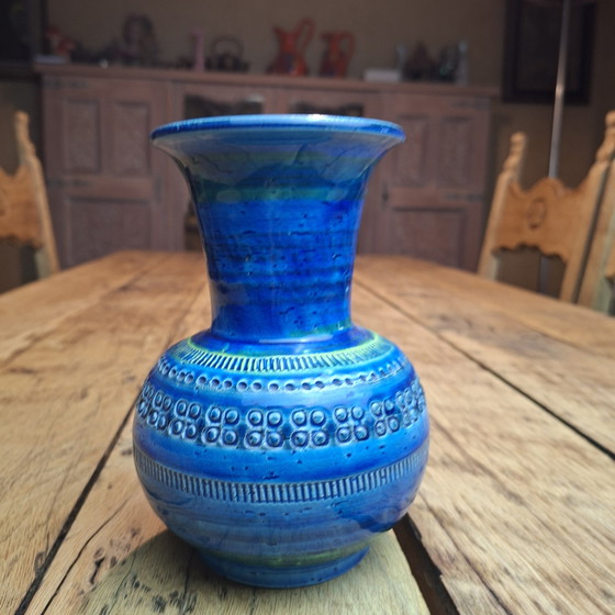Image 1 of Blaue Vase von Bitossi Ceramiche Aldo Londi Rimini