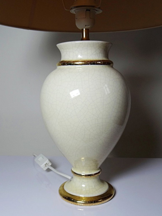 Image 1 of Crackle-glazed ivory and gold earthenware lamp, attributed to Le Dauphin, 1980s-90s