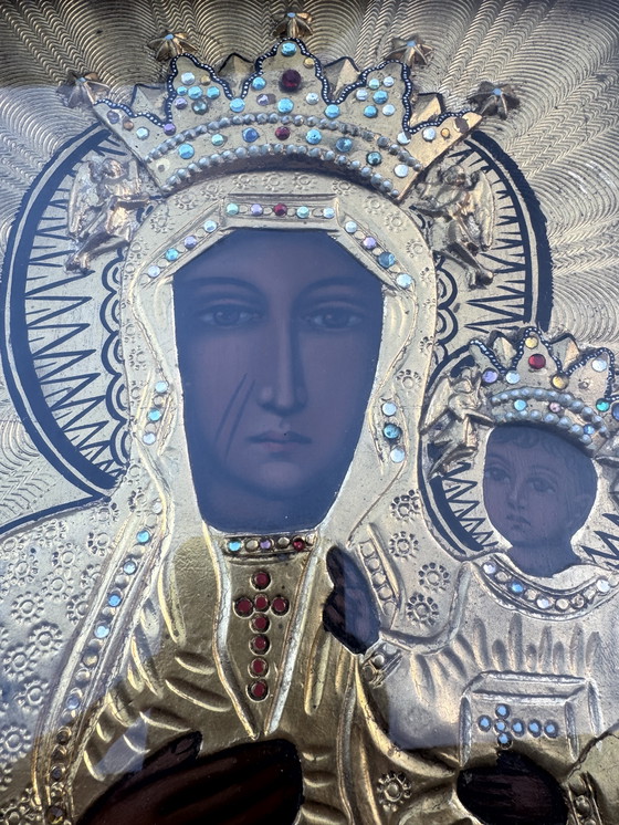 Image 1 of Icona dipinta e metallo sbalzato, Polonia, inizio XX secolo