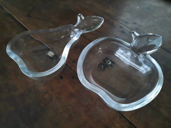 Image 1 of Vintage Glaskoch I-Line Crystal Bowl Set: Apple & Pear