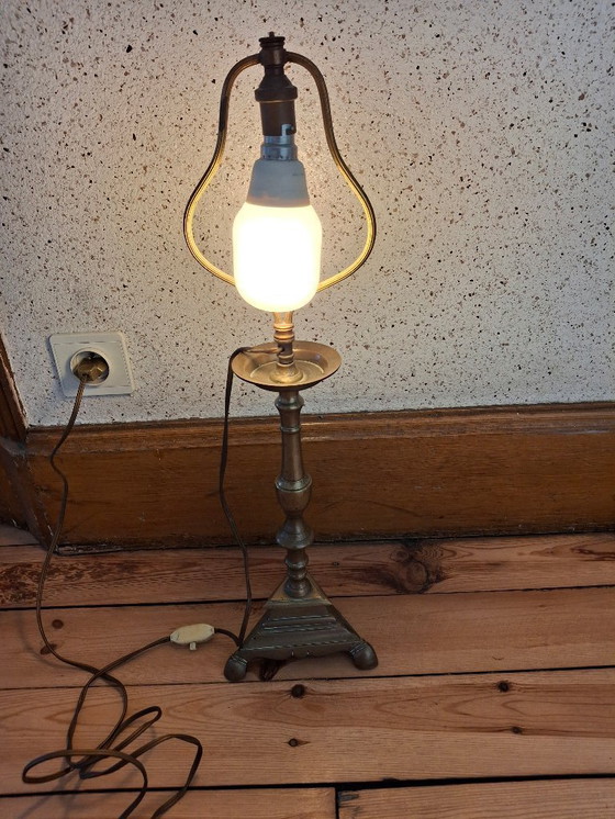 Image 1 of Exceptional bronze lamp base, antique candle holder 1580-1620, certified with traceability